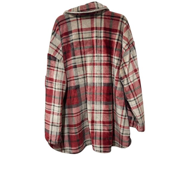 Torrid Red Plaid Fleece Shacket • Women’s Sz 4 Super Soft Longline Shirt Jacket - Picture 3 of 4